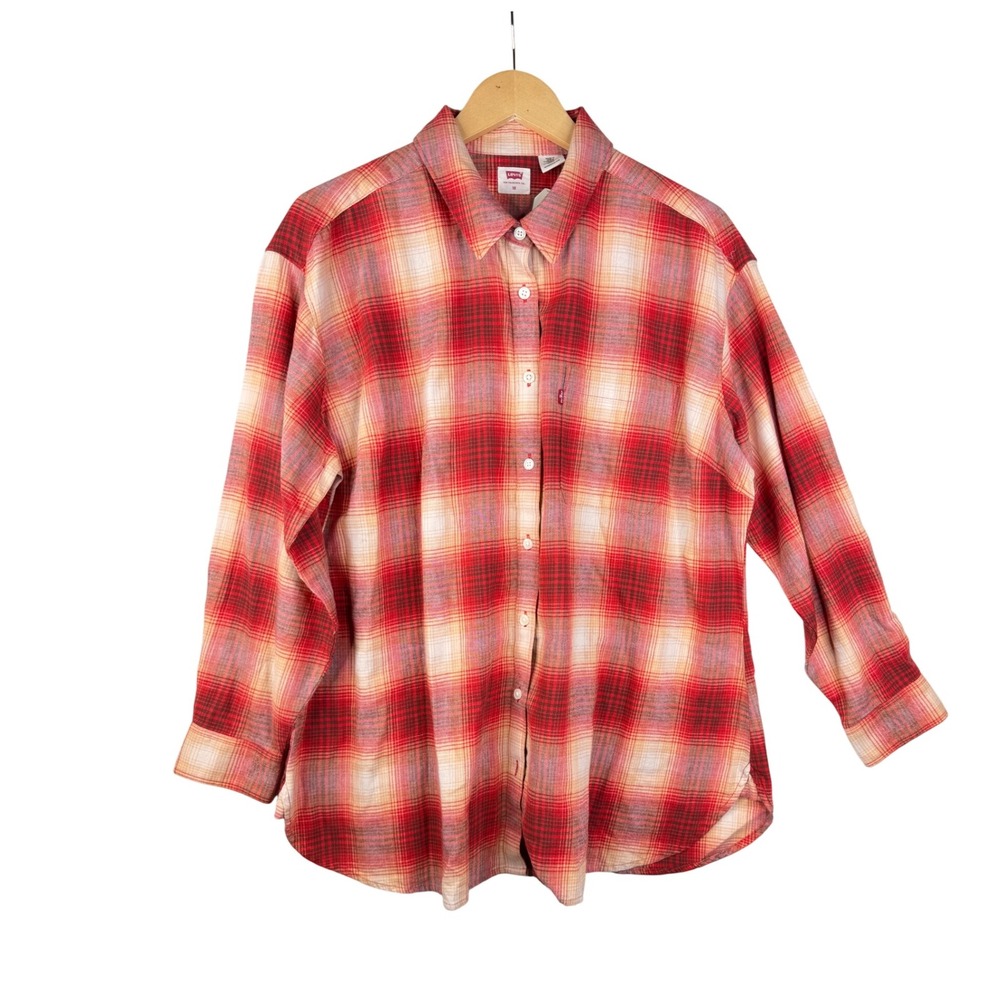 New Levi's Women's Henri Flannel‎ Plaid Shirt size 1X Orange/Yellow